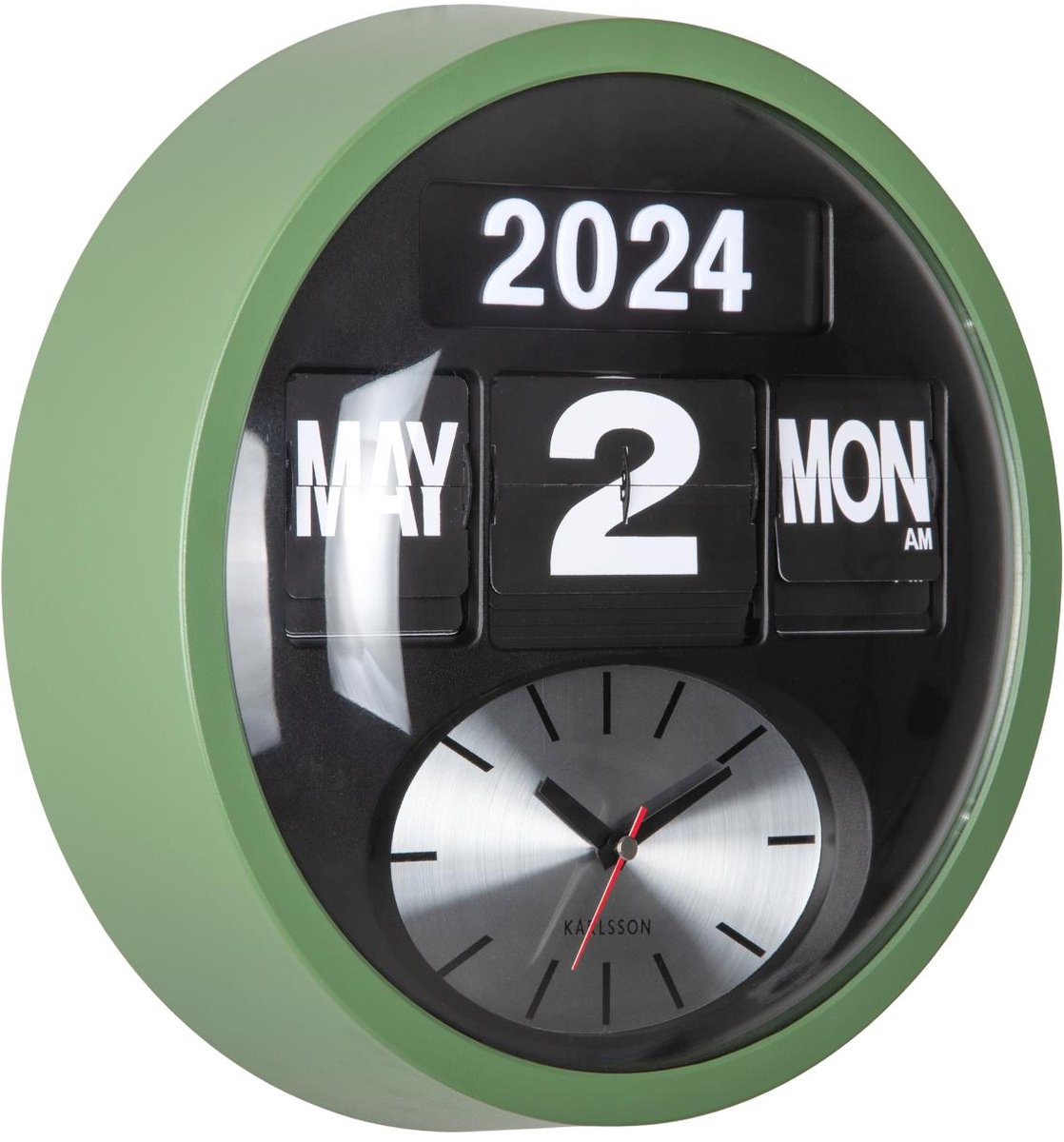 Reloj de pared Karlsson flip redondo - verde selva - 11x32,6x32,6cm - reloj de pared escandinavo