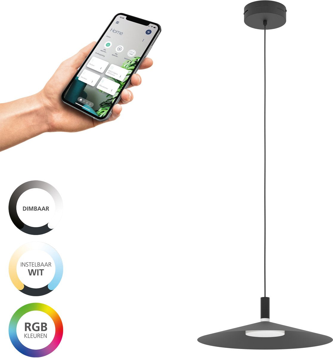 Eglo connect.z conomavilla-z smart hanglamp - ø 45 cm - zwart wit - instelbaar rgb wit licht - dimbaar - zigbee