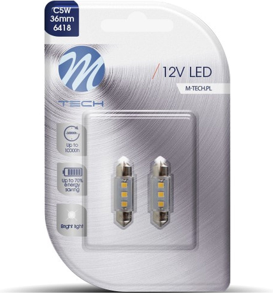 M-tech led c5w 12v 36mm - basis 3x led diode - canbus - wit - set