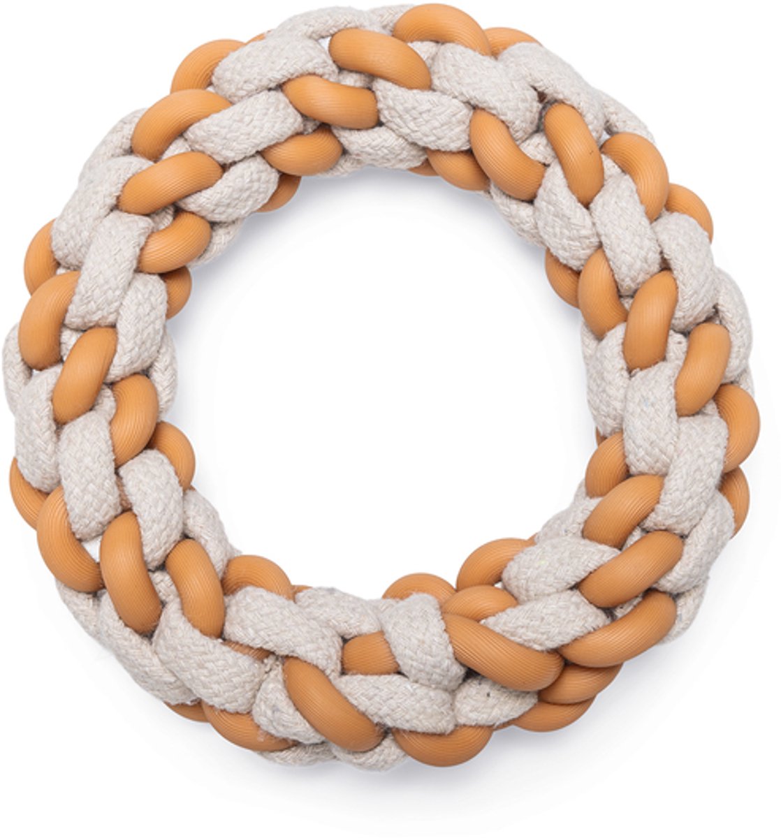 Anello per corda dentale per cuccioli Beeztees Mik - giocattolo per cani - cotone tpr - beige marrone - 14x14x3,2 cm