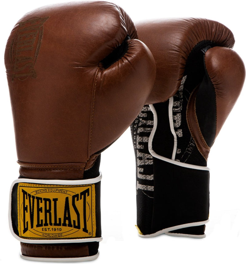 Everlast 1910 guantes de boxeo de entrenamiento clásicos - marrón vintage - 12 oz