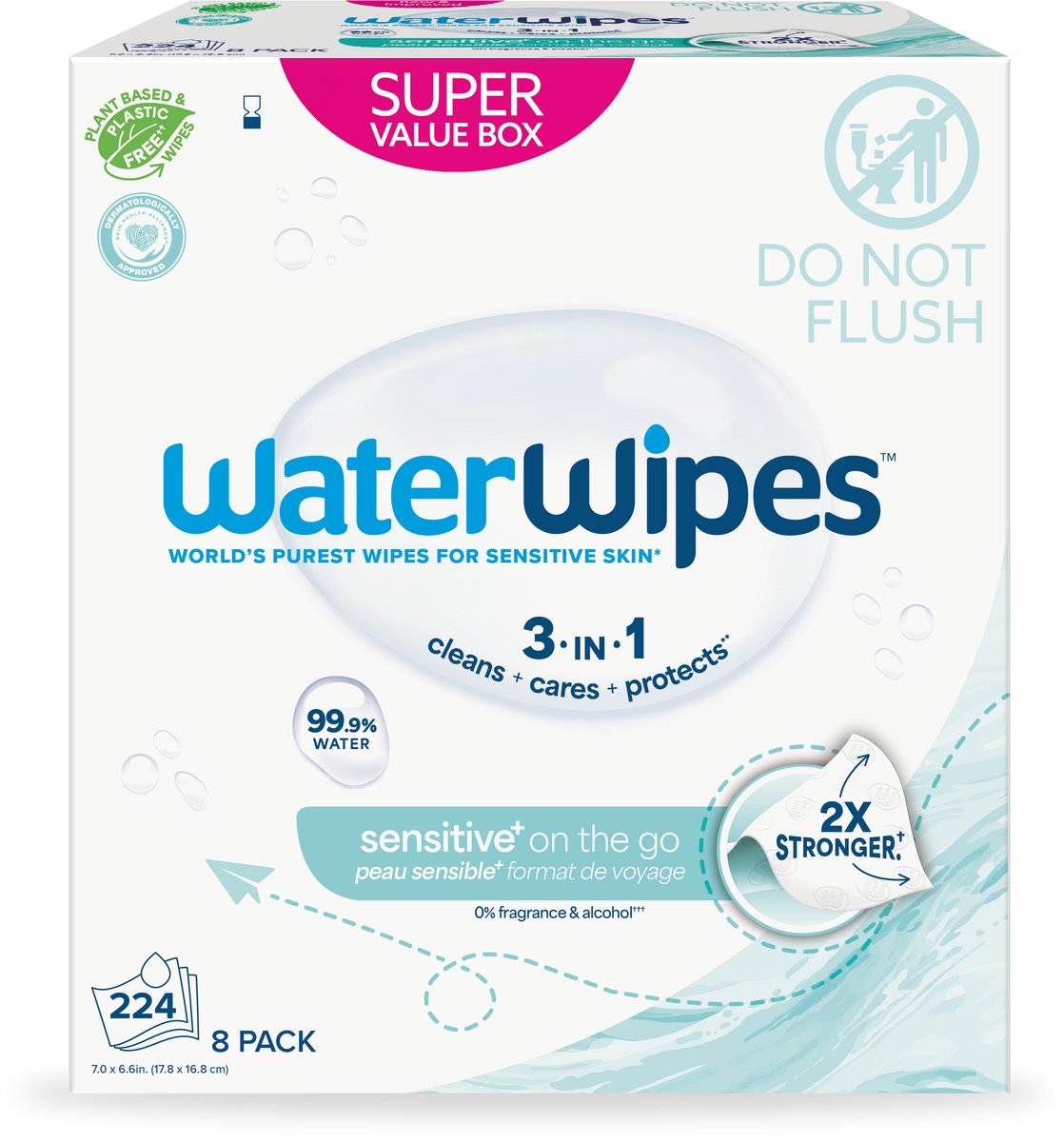 Salviette Waterwipes Sensitive On The Go – 224 pezzi (8 confezioni)