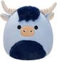 Squishmallows - toro - mucca blu dell'altopiano con pancia pelosa blu navy - peluche 19 cm