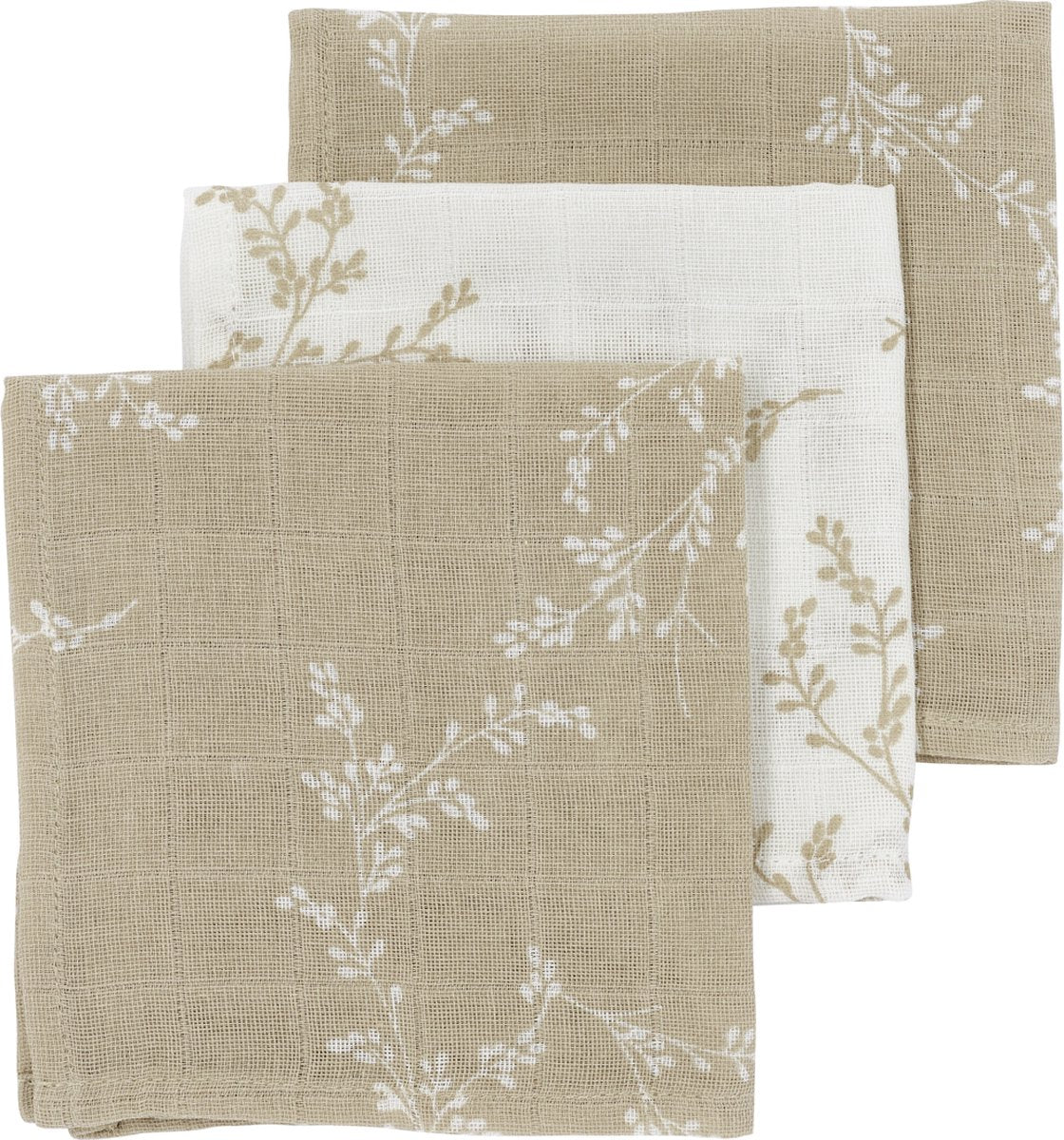 Salviette per la bocca Meyco Baby Branch - confezione da 3 - idrofile - sabbia - 30x30 cm