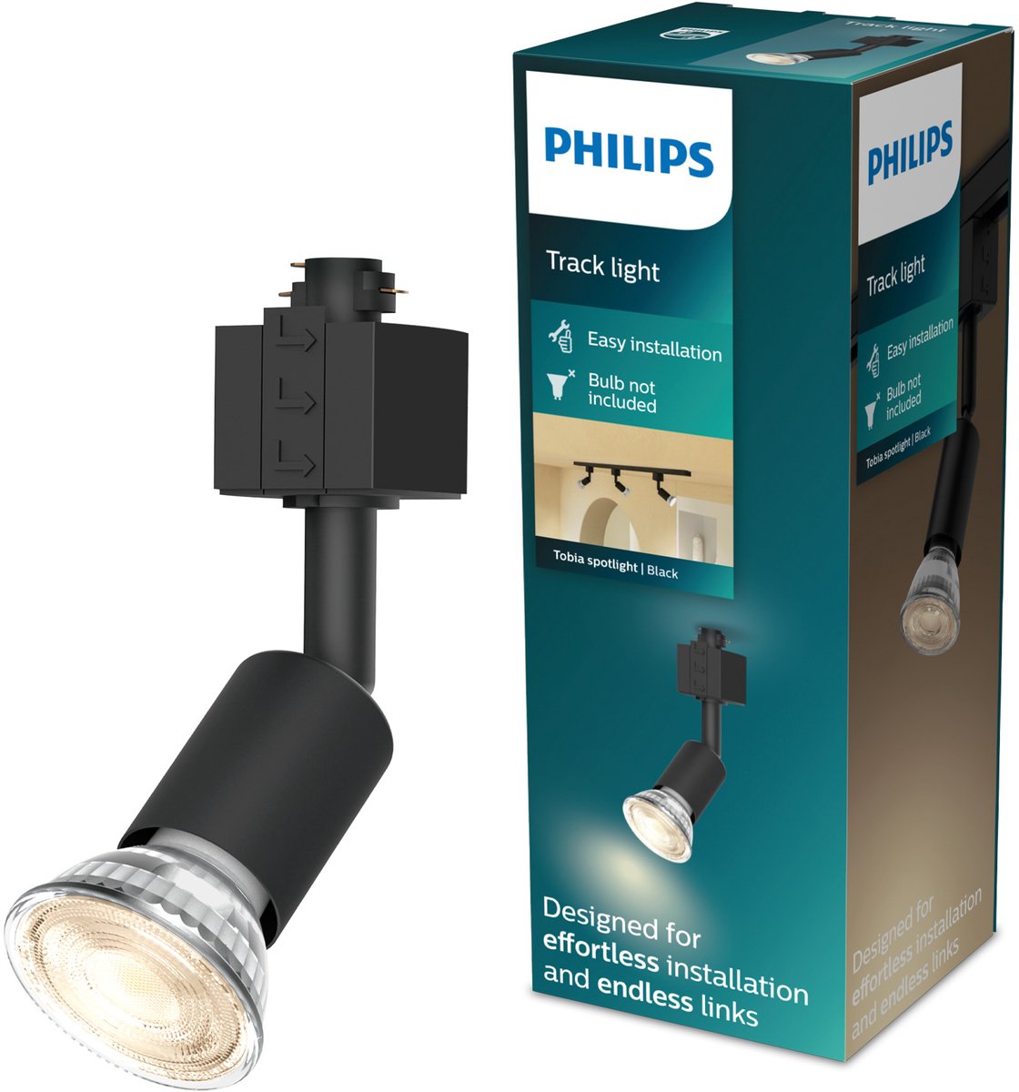 Philips led philips easylink tobia - spot - gu10 fitting - maximaal wattage: 7w - zwart - railverlichting