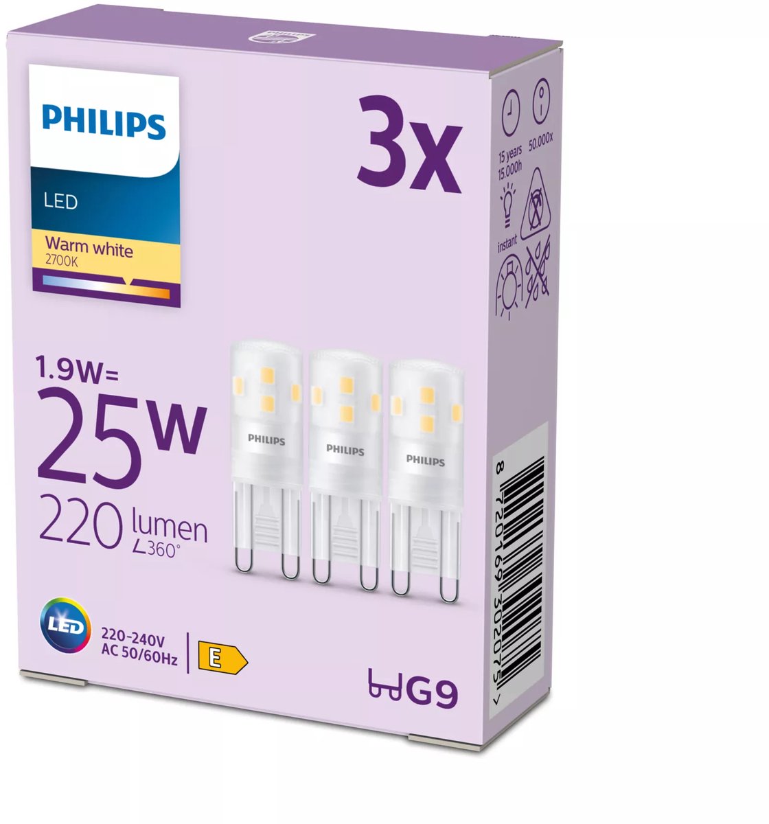 Philips led capsule - 25 w - g9 - warmwit licht - 3 stuks