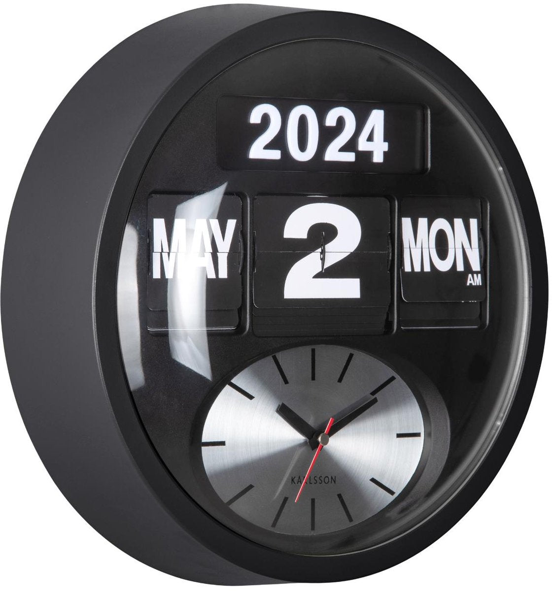 Reloj de pared Karlsson flip redondo - negro mate - 11x32,6x32,6cm - reloj de pared escandinavo