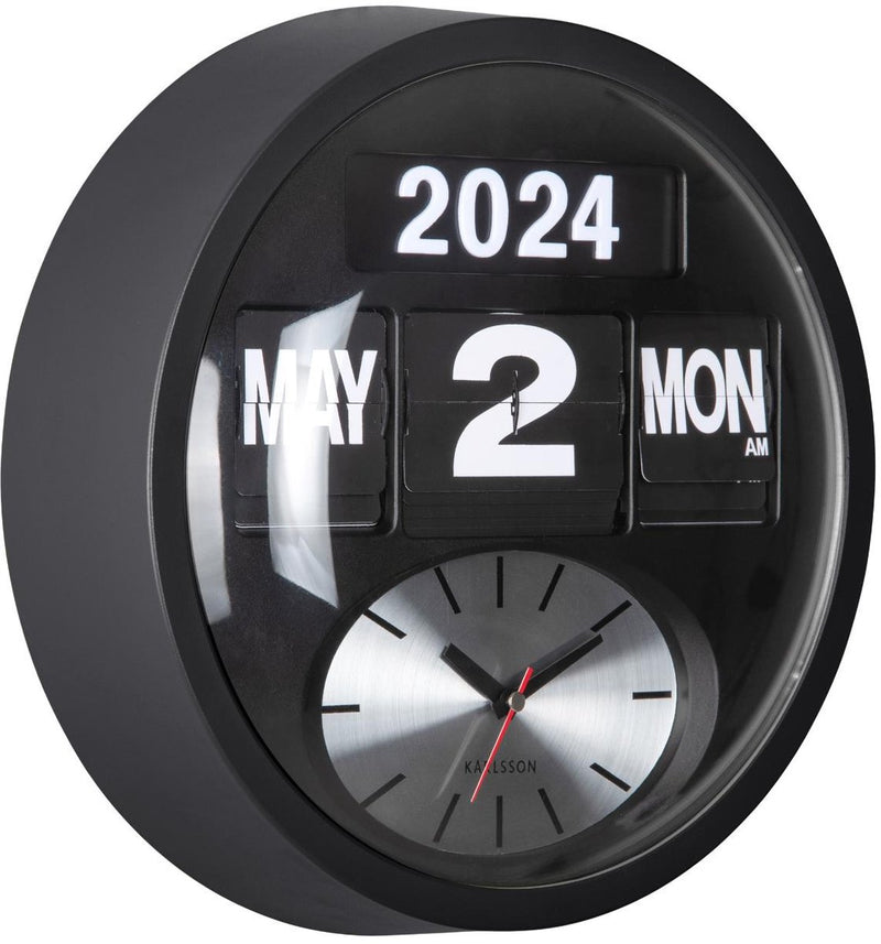 Reloj de pared Karlsson flip redondo - negro mate - 11x32,6x32,6cm - reloj de pared escandinavo