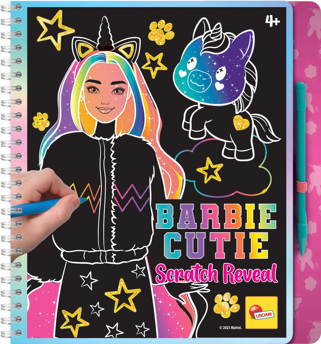 Lisciani barbie cuaderno de bocetos cutie scratch revela