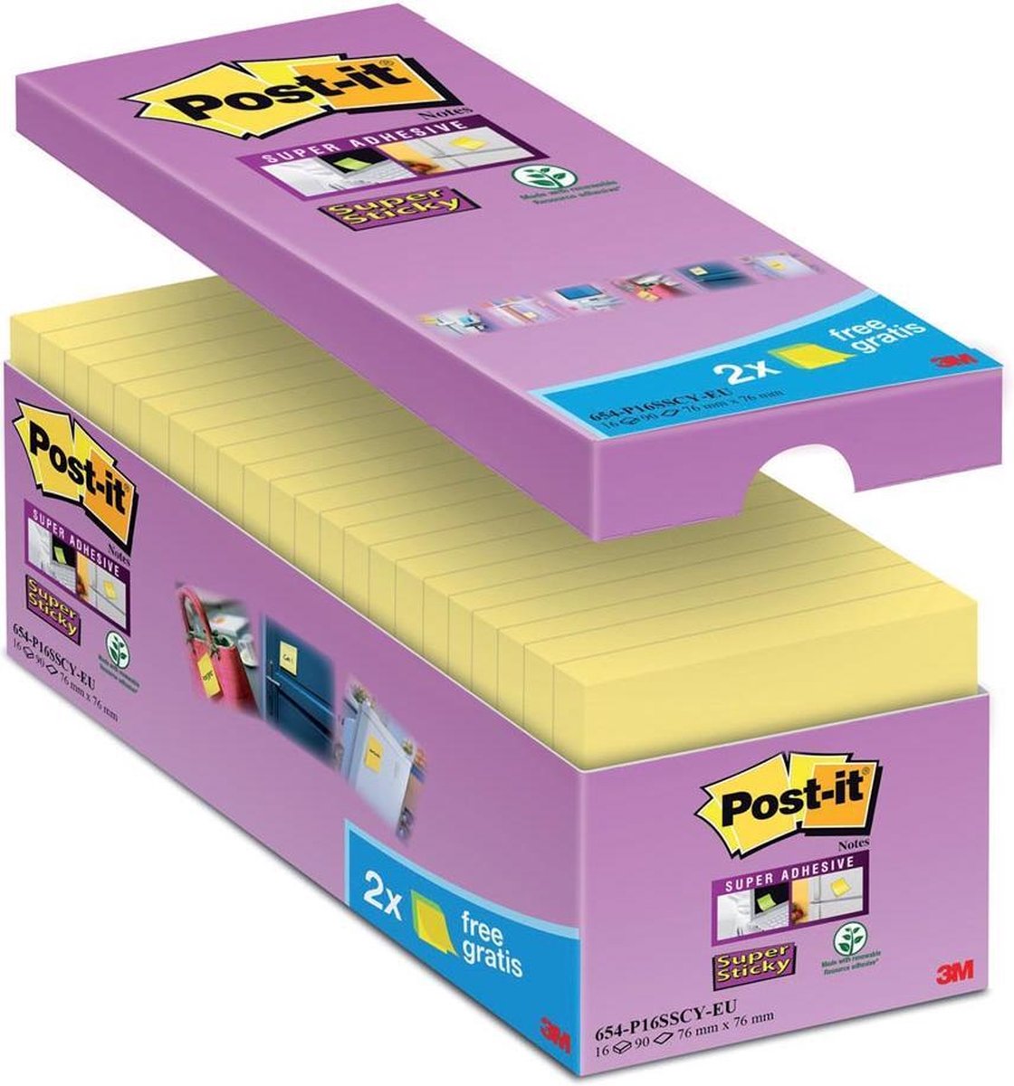 Blocco note autoadesivo post-it 16 x 90 fogli 76 x 76 mm bianco canarino