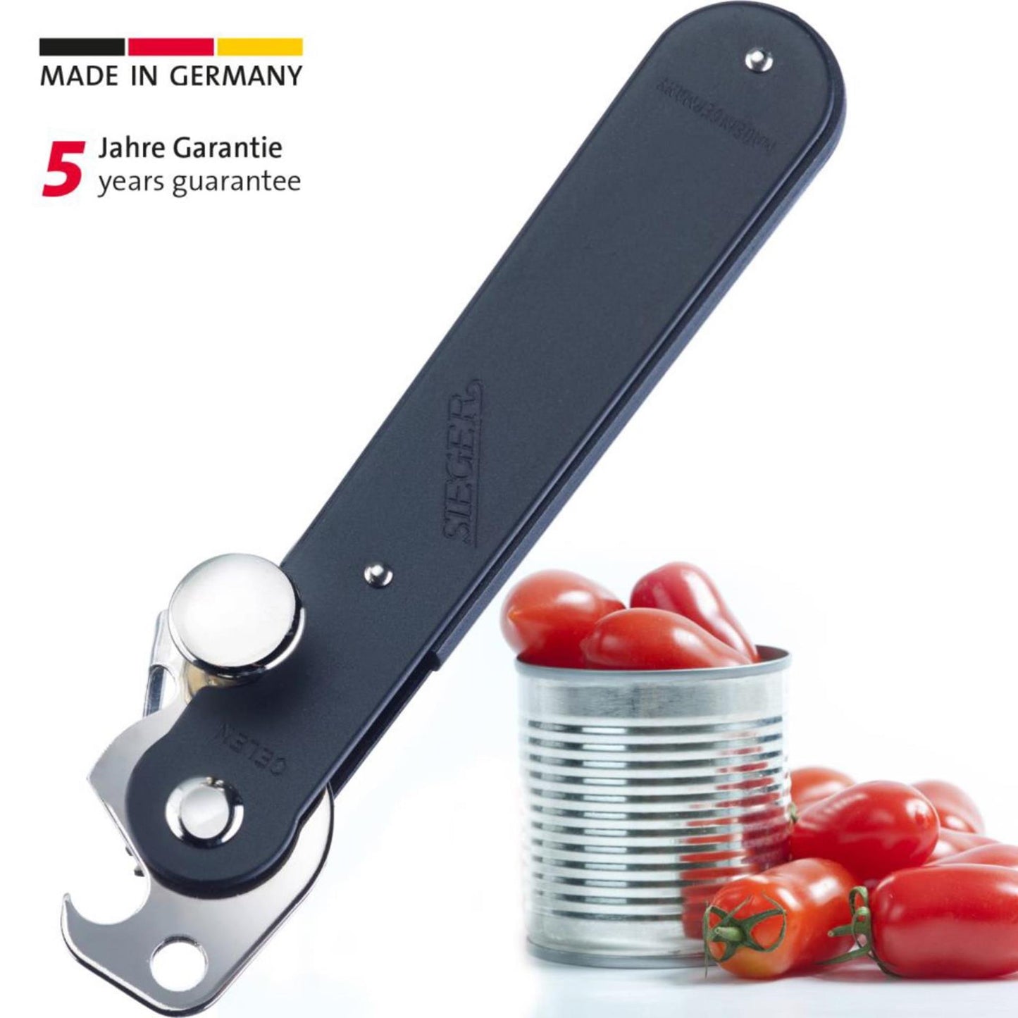 Westmark blikopener met hefboomwerking en flesopener, lengte: 14,9 cm, staal, original sieger, zwart zilver, 11212270