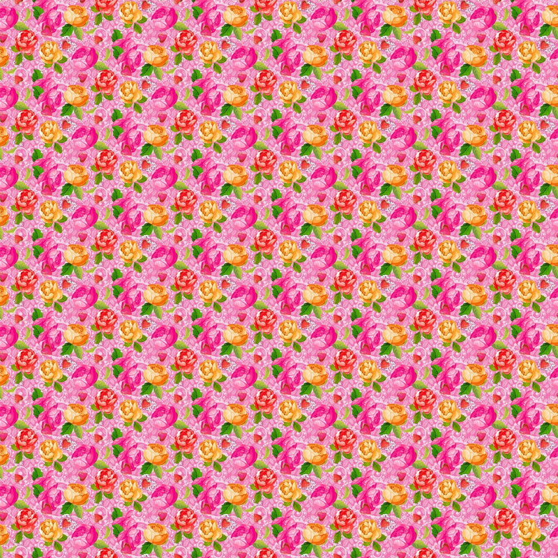 Vaessen creative • tessuto di cotone coco-ton 45x50 cm, motivo floreale rosa così carino