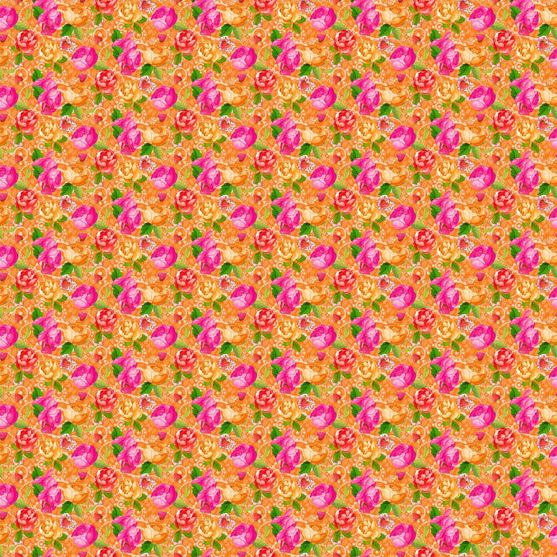 Vaessen creative • tessuto di cotone coco-ton 45x50 cm, motivo floreale arancione così carino