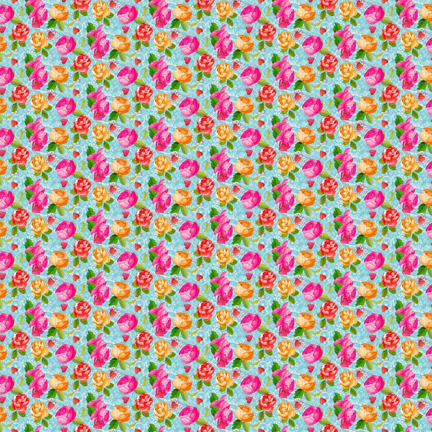 Vaessen creative • tessuto di cotone coco-ton 45x50 cm, motivo floreale blu così carino
