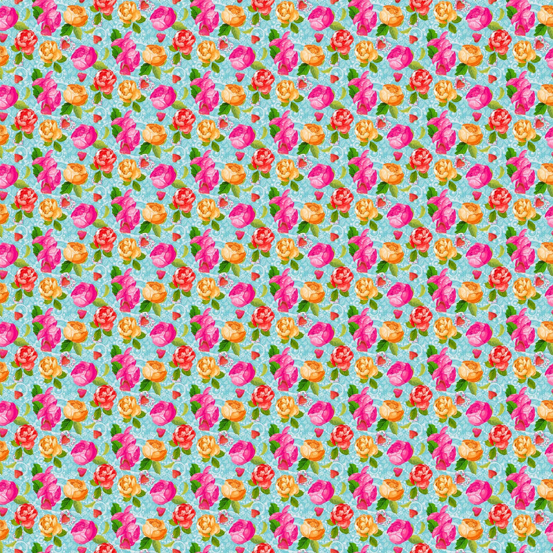 Vaessen creative • tessuto di cotone coco-ton 45x50 cm, motivo floreale blu così carino