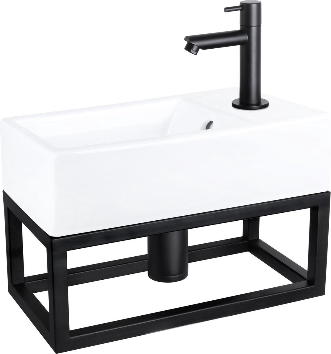 Set fontana Differnz force - 40x22x11,5 cm - rubinetto dritto - nero opaco - con portasciugamani - ceramica