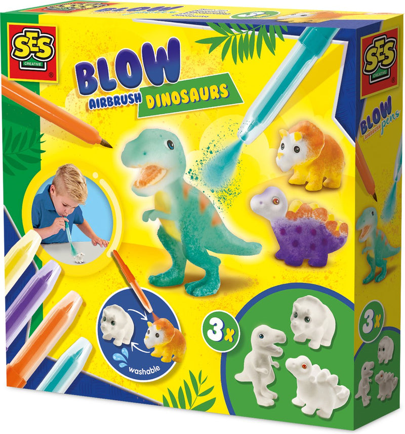 SES Blow Airbrush Pens - Dinosaurios, 3st.