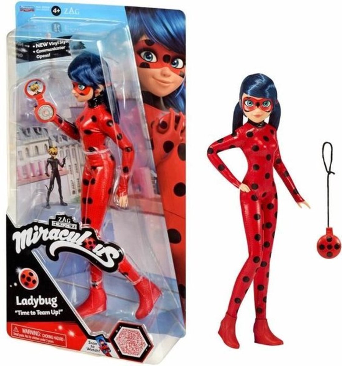 Bandai - miracolosa coccinella - bambola articolata coccinella - coccinella con il suo yo-yo in modalità telefono - costume con effetto vinile - licenza ufficiale - bambola fashion da 26 cm - giocattoli per bambini dai 4 anni in su - p50028