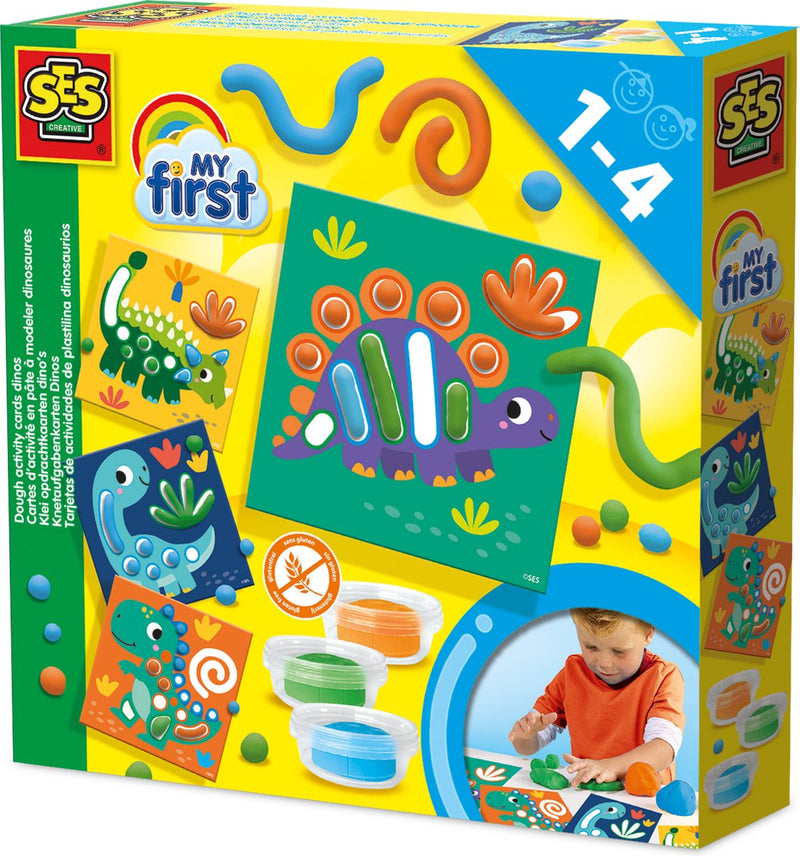 Ses creative - my first - arcilla con tarjetas de tareas - enrollar, amasar y darle forma a la arcilla para recrear formas de dinosaurios - incluidas tarjetas reutilizables - tema de dinosaurios - 1 a 4 años