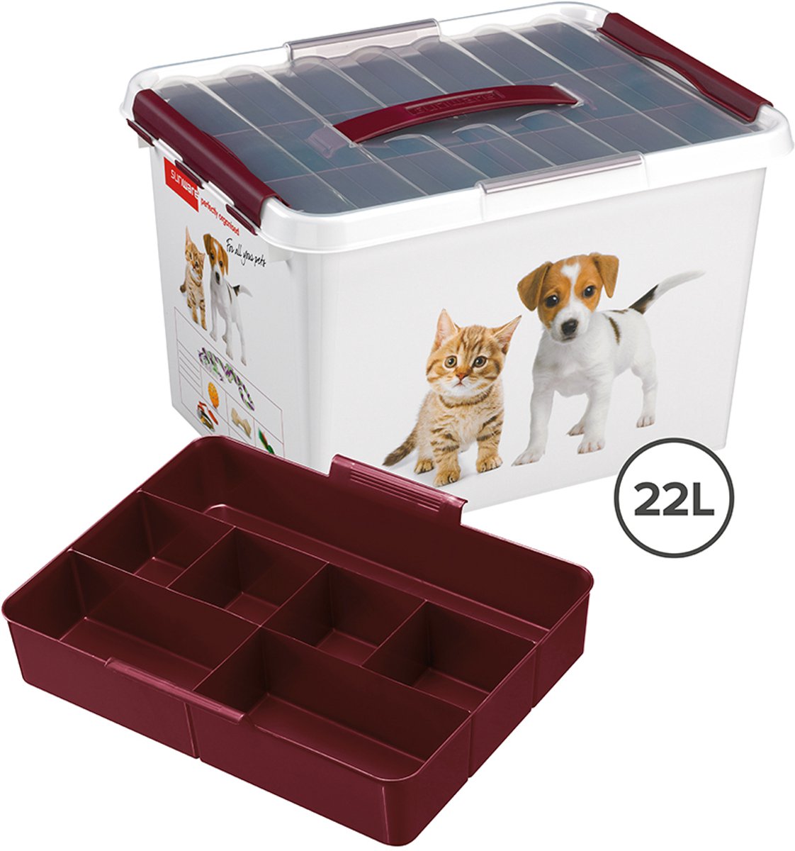 Contenitore per animali Sunware q-line con inserto 22l - 40x30x26 cm - bianco rosso