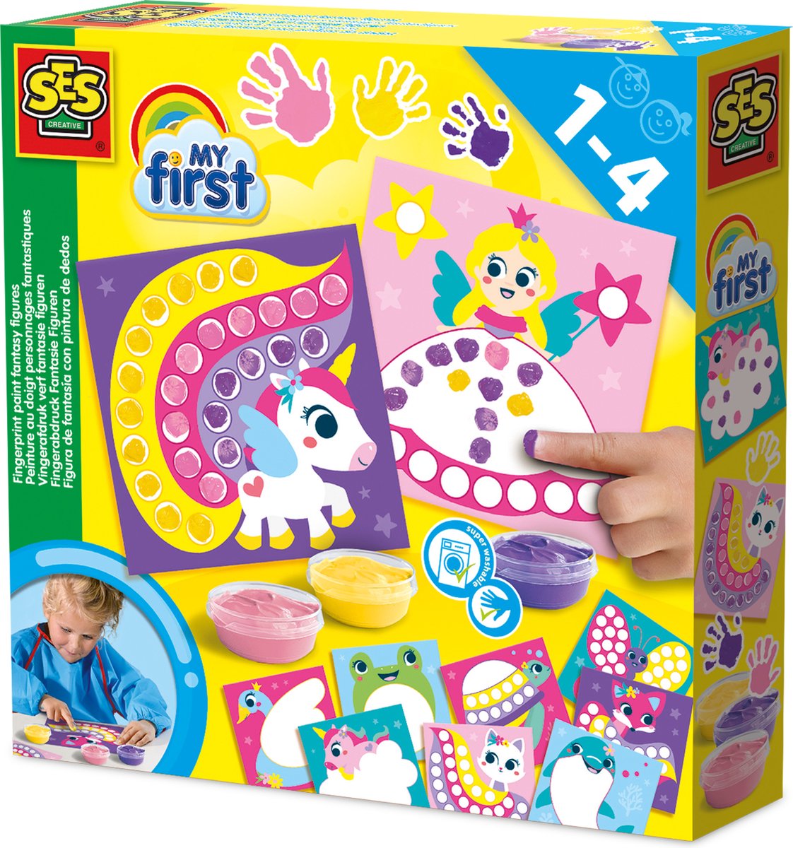 Ses creative - il mio primo - pois con figure fantasy di pittura con le dita - 10 allegri biglietti da pittura con le dita a tema principessa fata - unicorno - senza glutine - da 1 a 4 anni