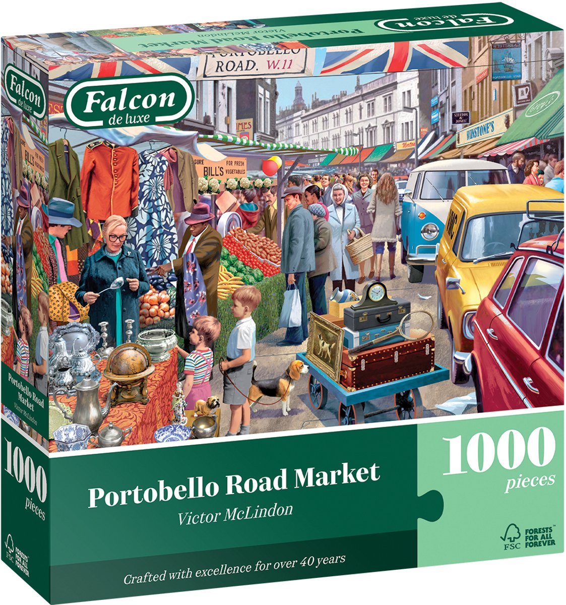 Falcon puzzel portobello road market 1000 stukjes legpuzzel karton.