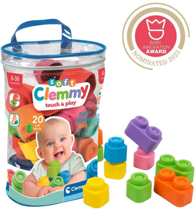 Clementoni baby morbido clemmy blocchi con sacchetto di stoccaggio, 20dlg.