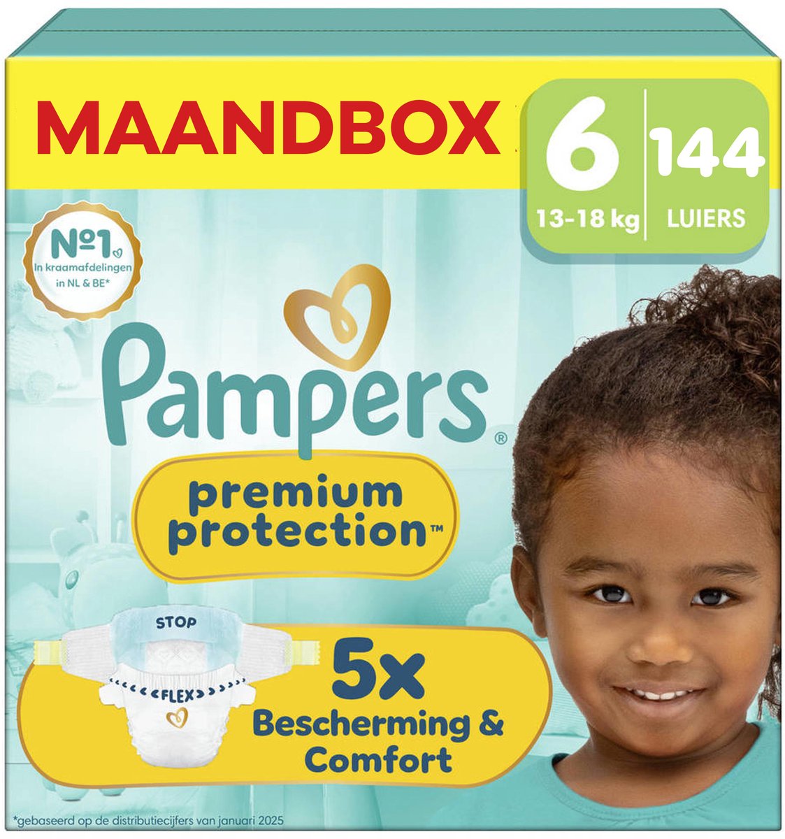 Pampers protección premium talla 6, 144 pañales, 13kg-18kg