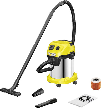 Kärcher wd 3 p s v-17 4 20 wet and dry vacuum cleaner - 1000 w - stainless steel container 17 liters - integrated socket connection tools - cartridge filter