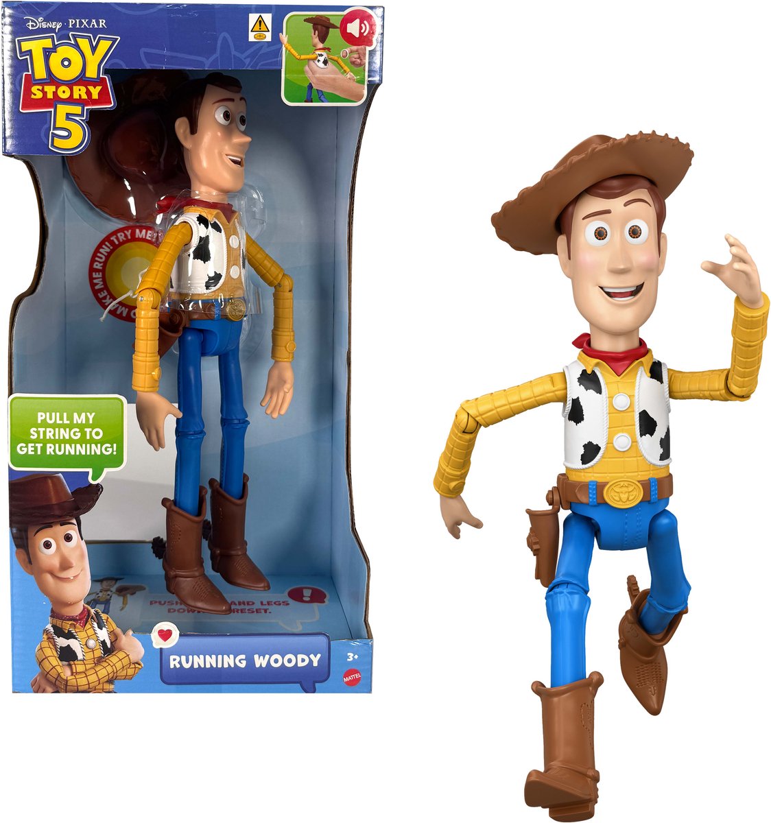 Mattel Disney and Pixar Toy Story 5 running Woody action figure of 30 cm - more than 50 sounds - Dutch
