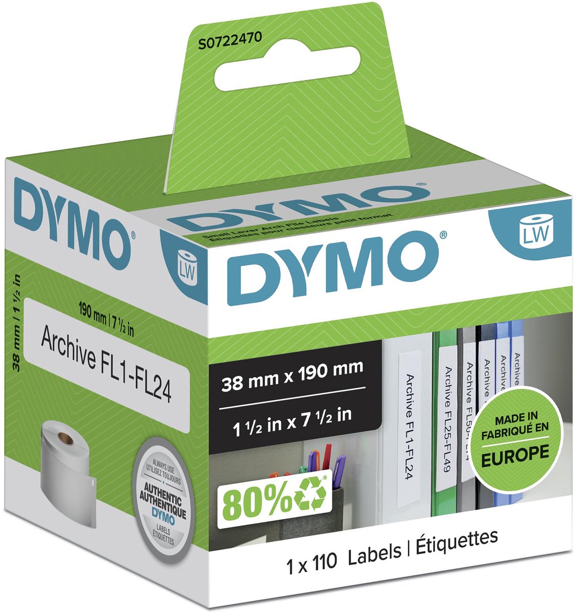 Raccoglitore per etichette stretto 99018 dymo 38x190mm bianco 110 pezzi