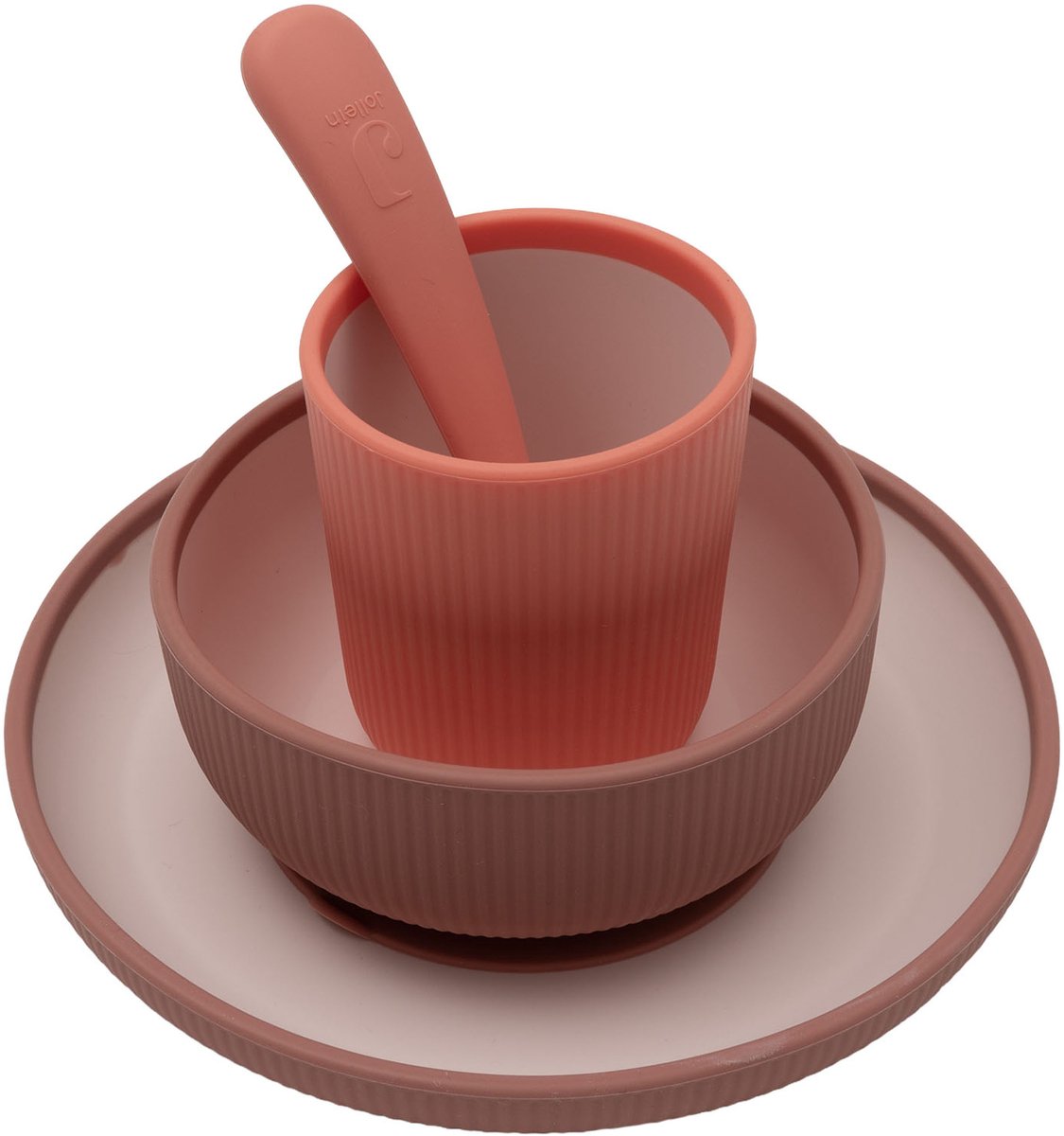Jollein children's tableware set silicone - with plate, bowl, cup - blush shades