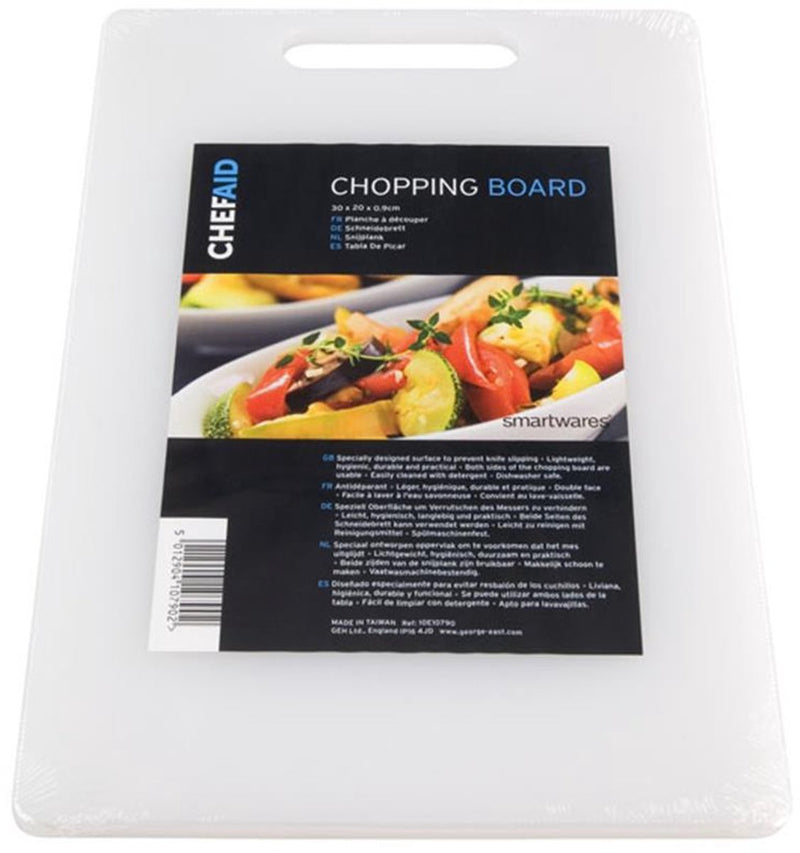 Chef Aid – Tabla de cortar de plástico – 31 x 18 cm – Antideslizante – Doble cara – Apto para lavavajillas – Tabla de cortar higiénica para verduras, pan de carne – Blanco