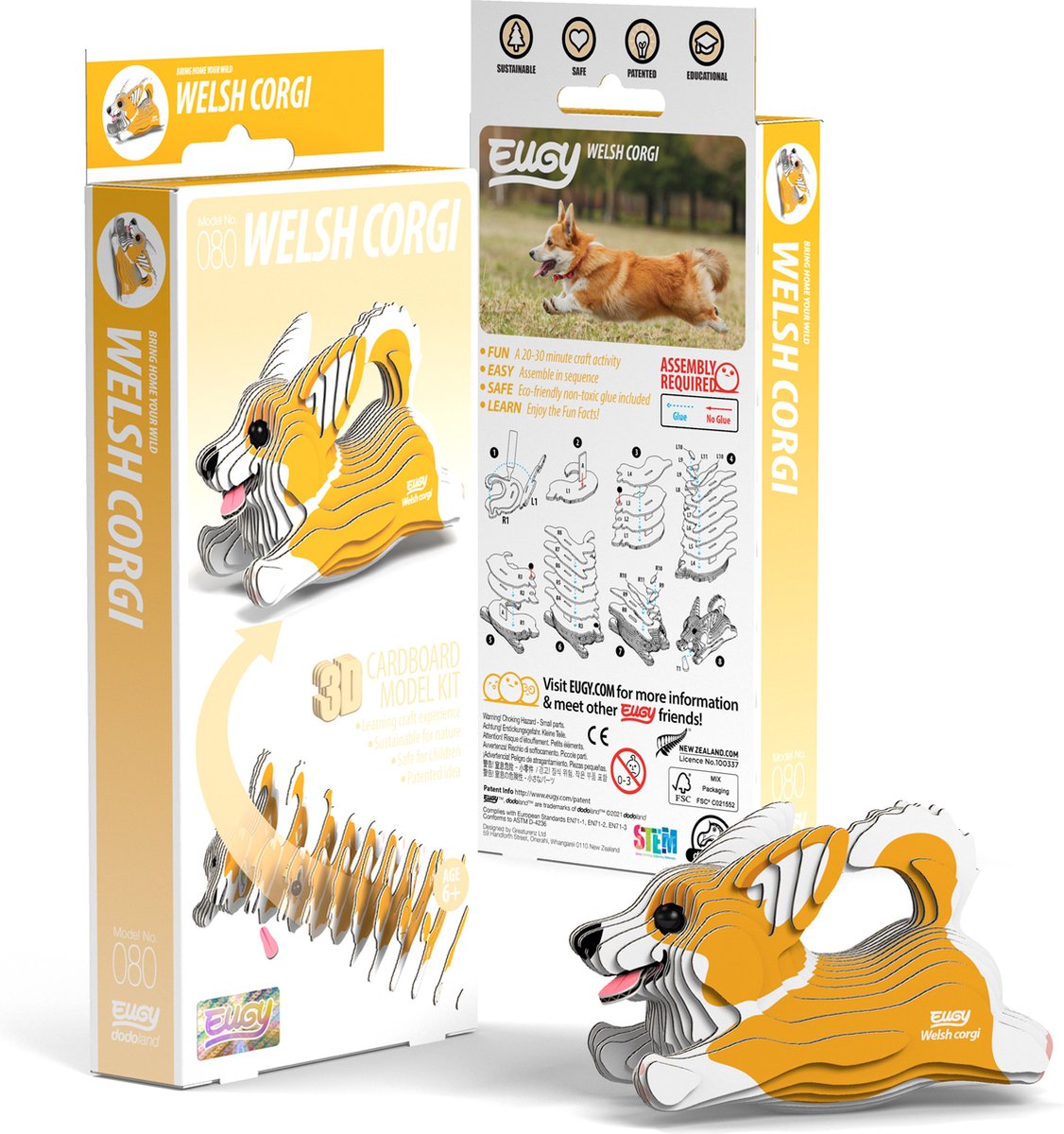 Puzzle 3d Eugy - perro corgi galés - animales de granja - sostenible - colecciónalos todos - 6 años