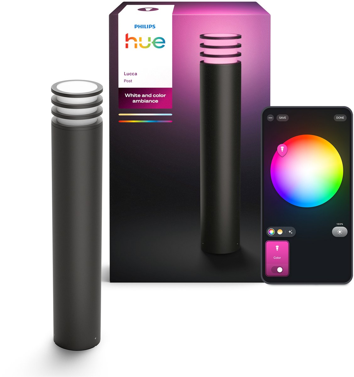 Philips Hue Lucca high pedestal lamp - garden lighting - anthracite gray - IP44 weather and wind resistant - white and colored light - smart lighting - 1100 lumens - compatible with matter