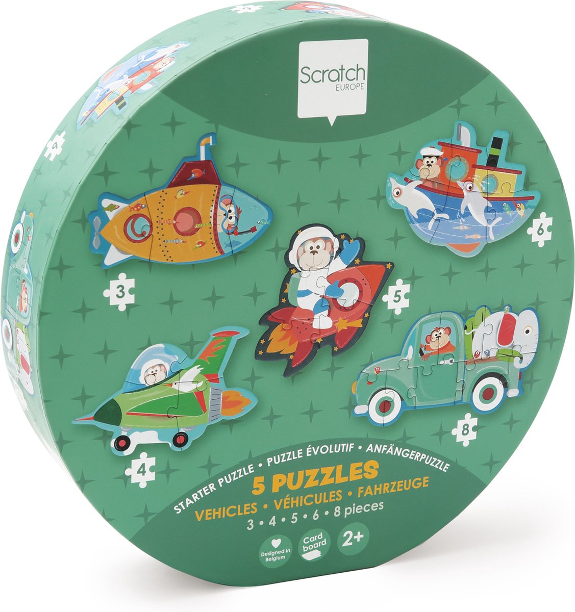 Puzzle per principianti da grattare - veicoli - ca. 10-19 cm - con 5 puzzle - 2 anni