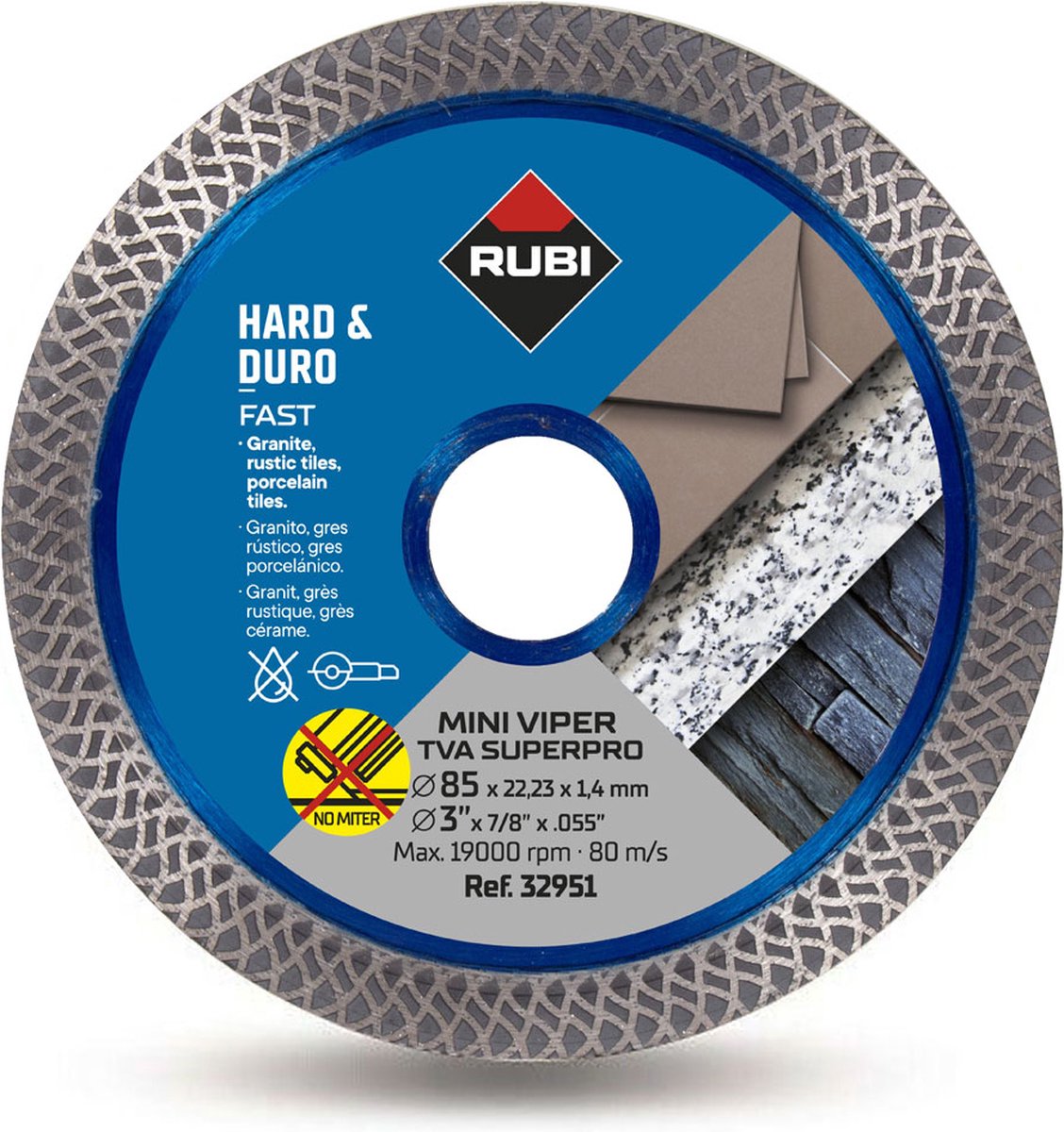 Rubi tva mini turbo viper - lama diamantata - 85mm - per taglio a secco - granito e porcellana