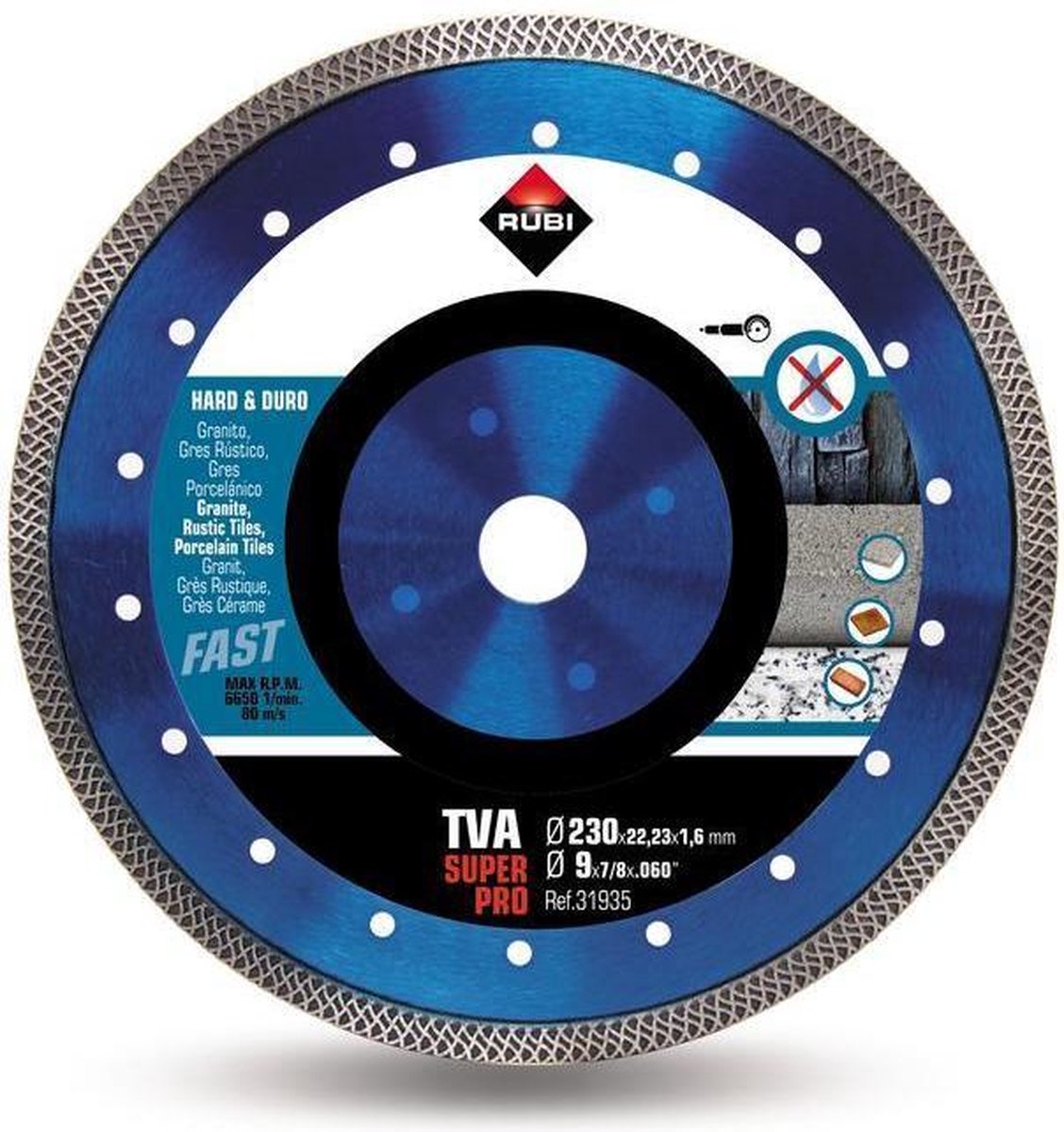 Rubi 31935 diamantzaagblad voor droogzagen - 230 x 22,23mm - tegels steen