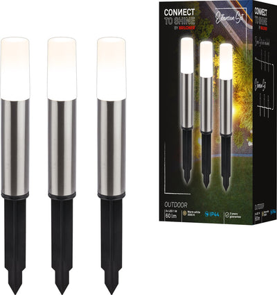 Briloner connect to Shine - illuminazione da percorso a LED - set da 3 - set di estensione per illuminazione da giardino - lampada con piedistallo - ip44 - luce bianca calda - ø4x36 cm