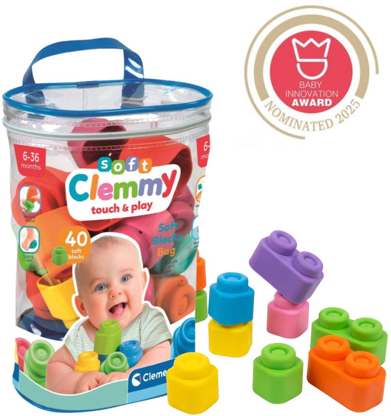 Clementoni Baby Soft Clemmy Blocks con bolsa de almacenamiento, 40dlg.