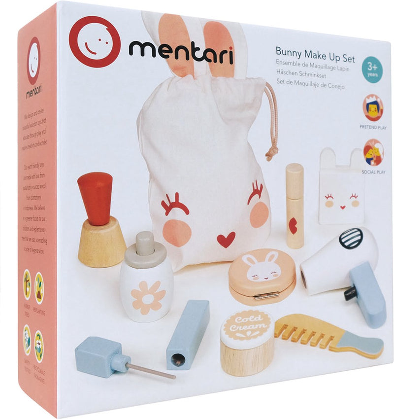 Juego de rol Mentari - set de maquillaje conejito - en bolsa de algodón - madera - 3 años