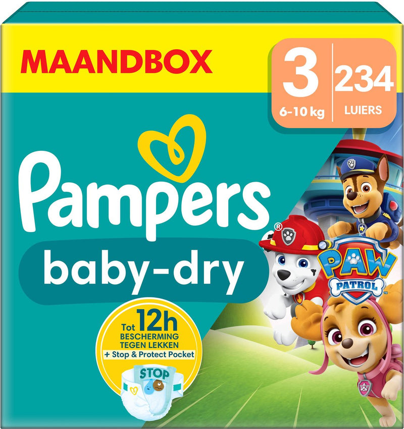 Pampers baby-dry edición patrulla canina talla 3, 234 pañales, 6kg-10kg