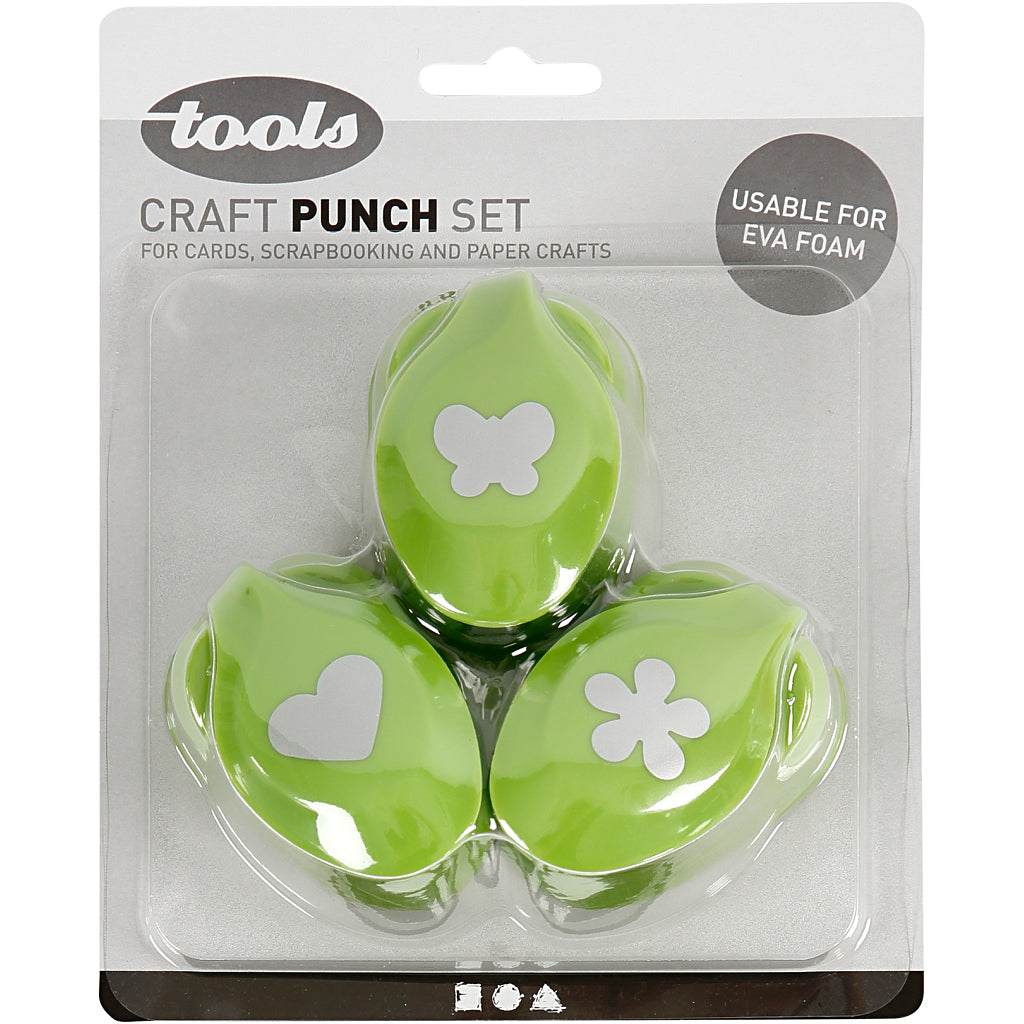 Creativ company set de punzones, flor, mariposa, corazón, medida 25 mm, 3 piezas 1 caja