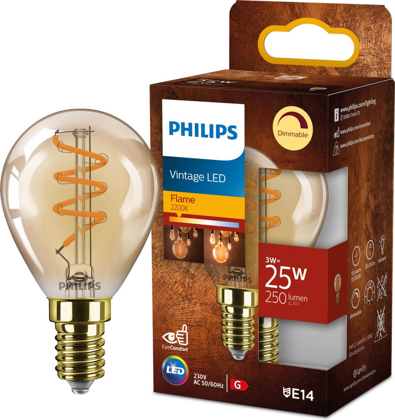 Lampada a sfera LED Philips spirale oro - 25 w - E14 - luce bianca extra calda dimmerabile