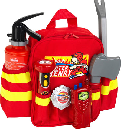 Zaino dei vigili del fuoco Klein Toys - 28x25x8,5 cm - incl. accessori, cinghie regolabili e un'ampia apertura per riporre e riporre facilmente - rosso giallo