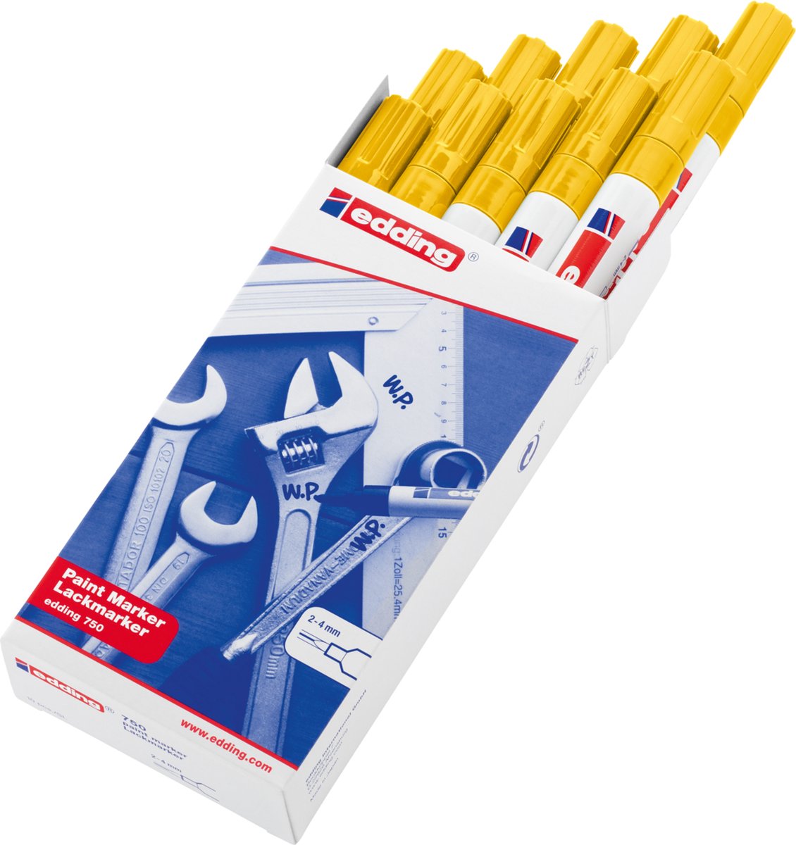 Pennarello a vernice Edding 750 giallo - punta tonda - 2-4 mm - scatola da 10 pezzi