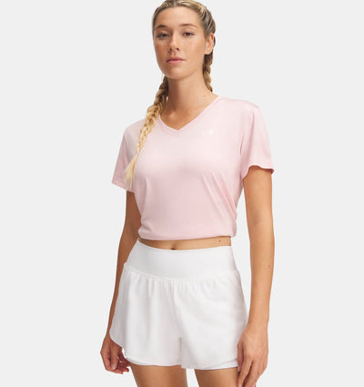 Maglietta sportiva da donna Under Armour Tech a maniche corte con scollo a V - rosa