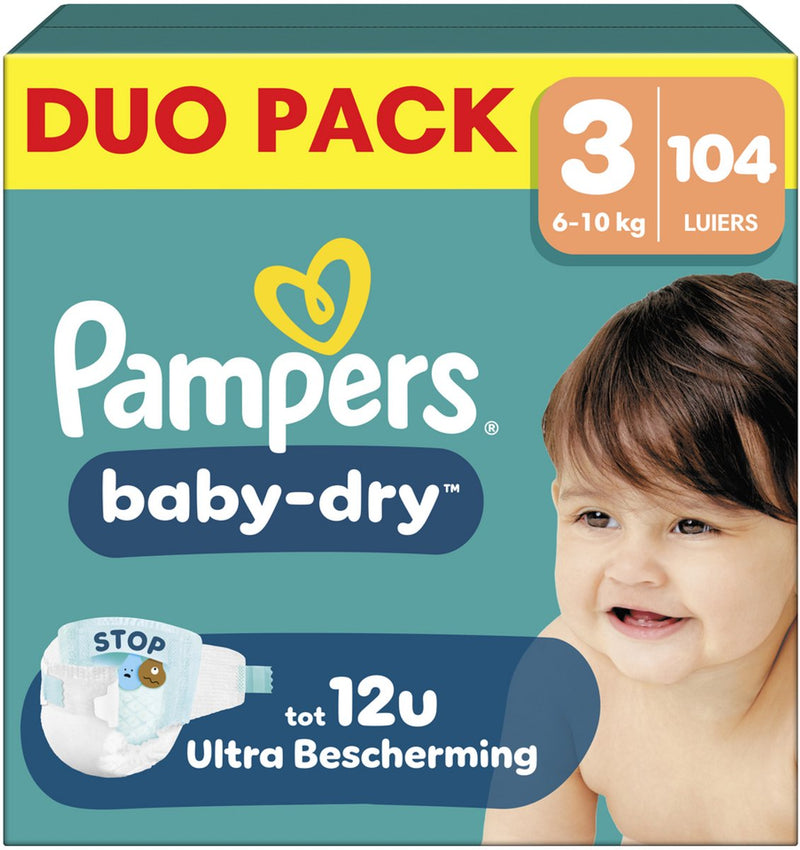 Pampers baby-dry talla 3 - 104 pañales - 6kg-10kg - noche cómoda hasta 100% libre de fugas