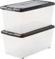 Iris rollerbox opbergbox - 70l - kunststof - transparant zwart - set van 2