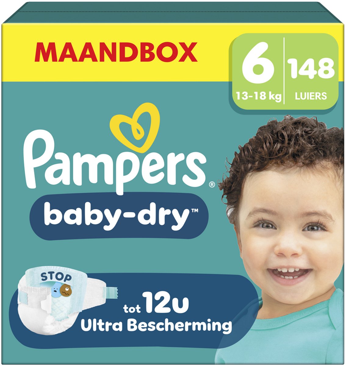 Pampers baby-dry talla 6 - 148 pañales - 13kg-18kg - caja mensual